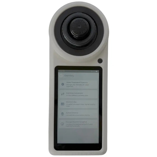 Handheld electronic device with a camera lens and digital display screen.